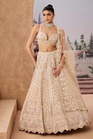 Aneesh Agarwaal Thread Embroidered Gota Bridal Lehenga Set 