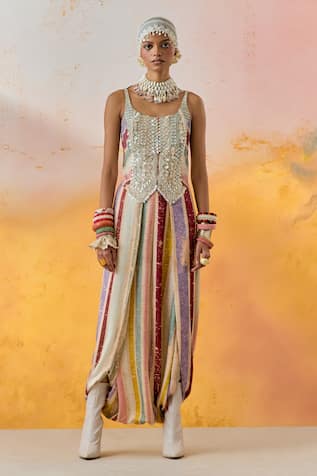 ASEEM KAPOOR Bhumi Resham Embroidered Corset & Draped Trouser Set 