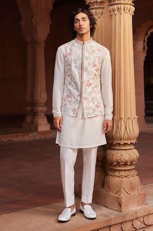 Contrast By Parth Flamingo Embroidered Bundi & Kurta Set 