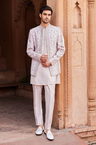 Contrast By Parth Aasma Resham Embroidered Jacket & Kurta Set 