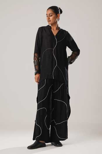 Atbw Musk Dori Embroidered High Low Kurta With Flared Pant 