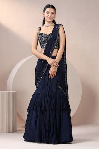 Chaashni by Maansi and Ketan Layered Lehenga Saree With Blouse 