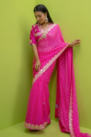 MEHER BY ISLIE Gulabi Mothra Saree With Blouse 