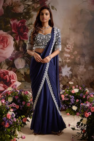 Saniya Sharma Border Embellished Pre-Draped Saree With Blouse 