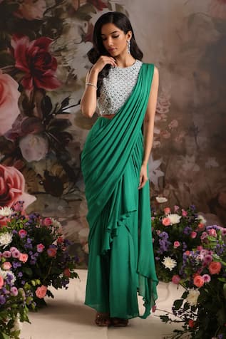 Saniya Sharma Pre-Draped Saree With Embellished Blouse 