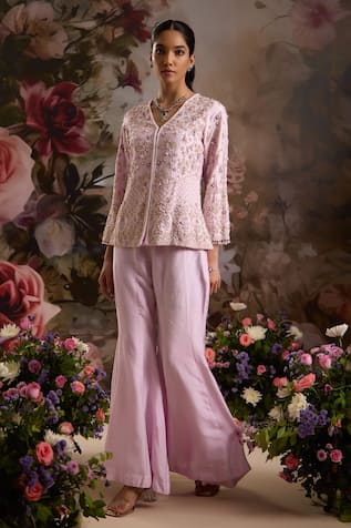 Saniya Sharma Floral Embellished Jacket & Flared Pant Set 