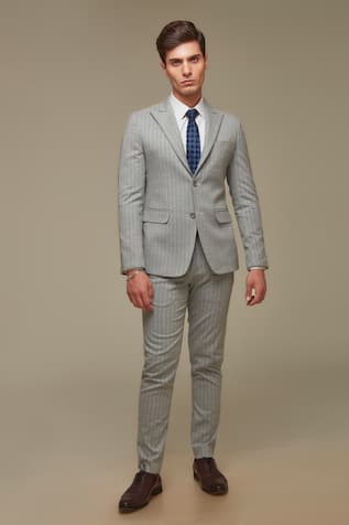 Sven Suits Grey Pinstripe Blazer & Pant Set 