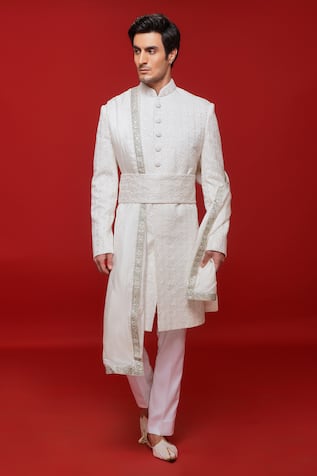 Sven Suits Geometric Embroidered Sherwani & Pant Set 