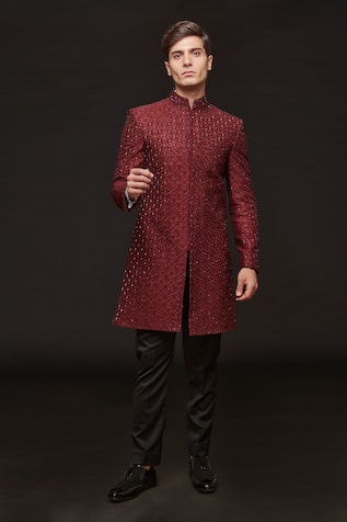 Sven Suits Abstract Geometric Embroidered Sherwani With Pant 