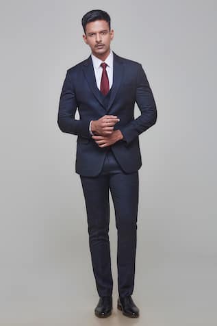 Sven Suits Tonal Chequered Pattern Tuxedo Pant Set 