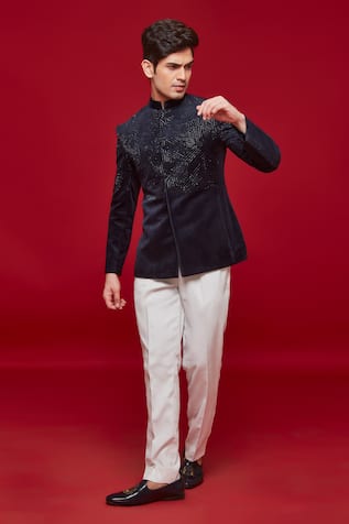 Sven suits Velvet Geometric Embroidered Jodhpuri With Pant 