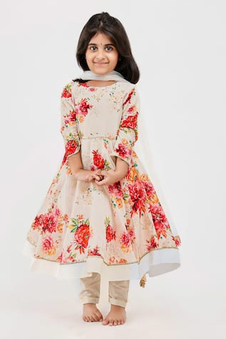 Mamma Plz Floral Print Chanderi Anarkali Set 