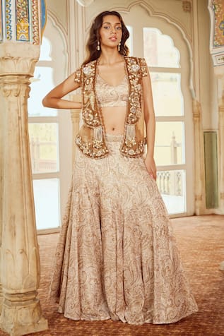 Nikita Vishakha Paisley Embroidered Scallop Jacket & Lehenga Set 