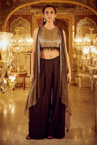 Nikita Vishakha Flared Pant Set With Embellished Cape 