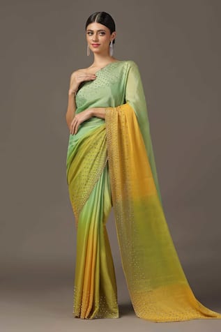 Two Sisters By Gyans Ombre Embroidered Saree With Unstitched Blouse Piece 