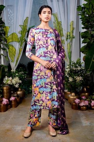 Baise Gaba Saraswati Mor Bagh Print Kurta Pant Set 