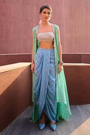 Chamee and Palak Ryna Draped Dhoti Skirt Set With Jacket 