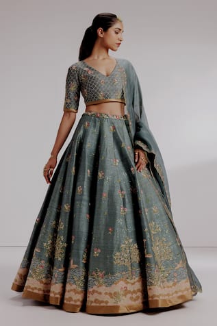 Taisha Sora Silk Crane Embroidered Lehenga Set 