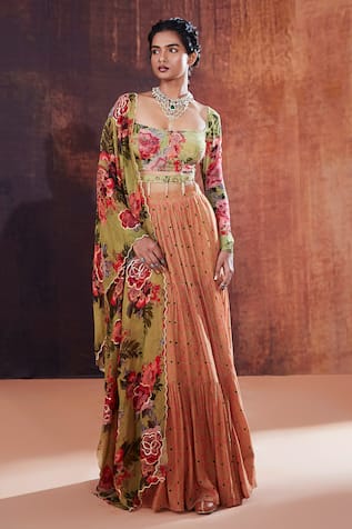 AFFROZ Floral Print Blouse Lehenga Set 