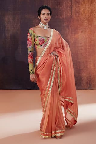 AFFROZ Gota Border Embellished Saree With Blouse 