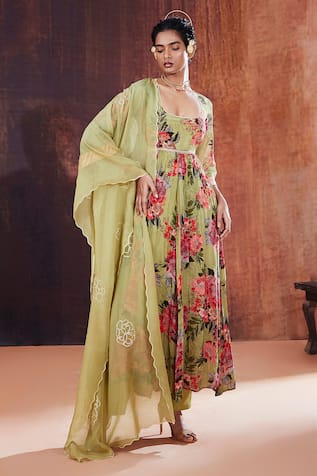 AFFROZ Floral Print Anarkali Set 