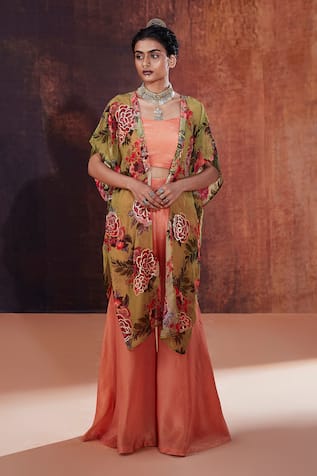 AFFROZ Floral Print Jacket Sharara Set 