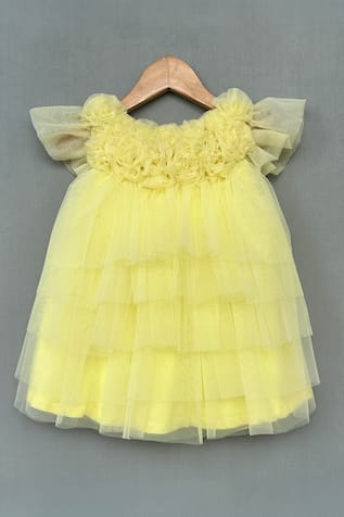 Label Neeti Ruffled Rosette Bloom Tiered Dress 