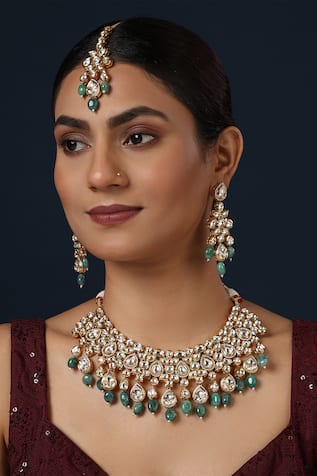 Kundan Studded Drop Collar Necklace Set 