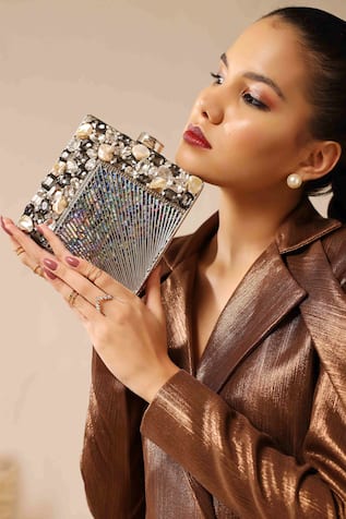 The Tan Clan Aqsa Stone Embellished Clutch 
