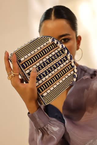 The Tan Clan Asma Bead Embellished Clutch 
