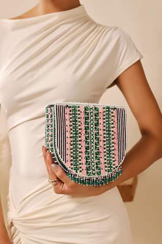 The Tan Clan Asma Bead Studded Clutch 