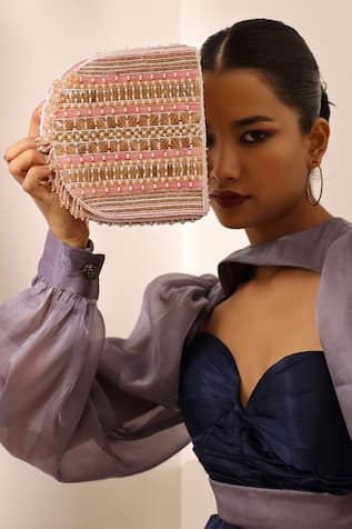 The Tan Clan Asma Stripe Embellished Clutch 