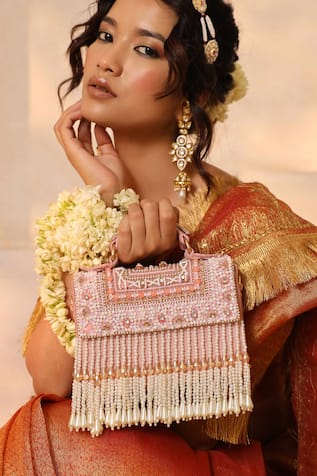 The Tan Clan Kiara Bead Studded Clutch 