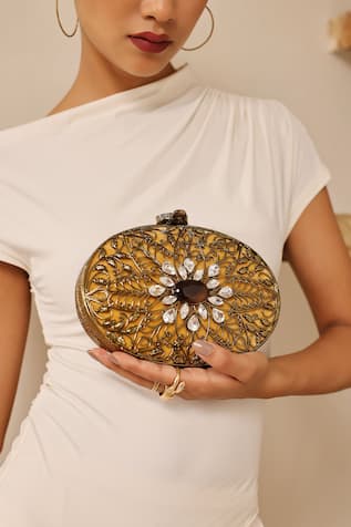 THE TAN CLAN Mirza Stone Work Clutch Bag 