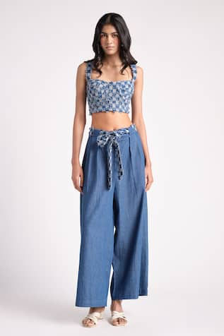 Elarra By Pratyancha Berry Frinze Bustier With Pant 