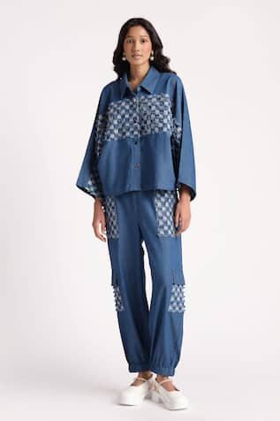 Elarra By Pratyancha Berry Frinze Shirt With Cargo Pant 