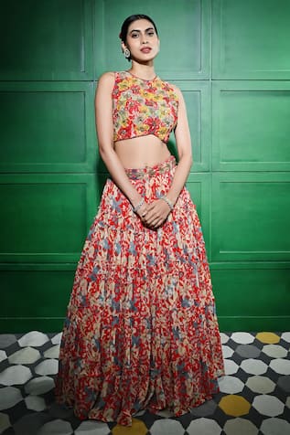 Keith Gomes Floral Print Lehenga With Blouse 