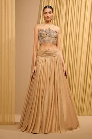 Tarun Tahiliani Crinkle Lehenga With Crystal Embellished Blouse 