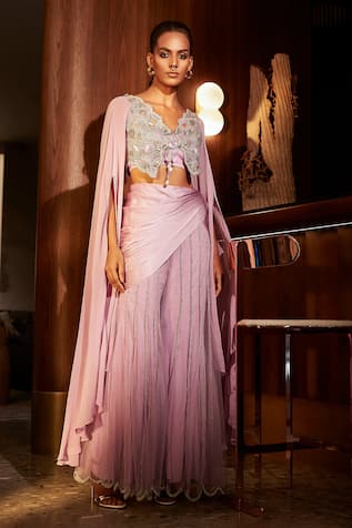 Babita Malkani Embroidered Vest & Draped Flared Pant Set 