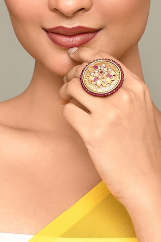 Stone Studded Carved Ring 