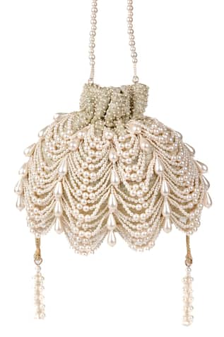 House Of Kosha Farah Pearl Chandelier Beaded Potli Bag 