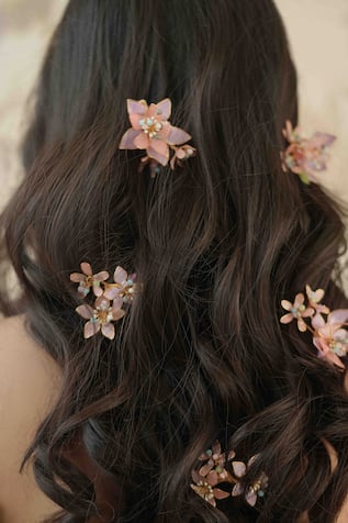 Floristaa by mahek Azure Resin Flower Embellished Hair Pins Set Of 5 