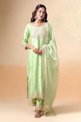 Hand Embroidered Yoke Kurta Pant Set For Kids