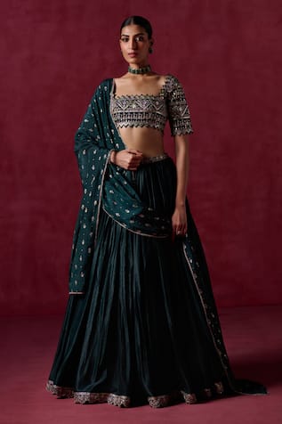 LASHKARAA Sequin Embroidered Blouse Lehenga Set 