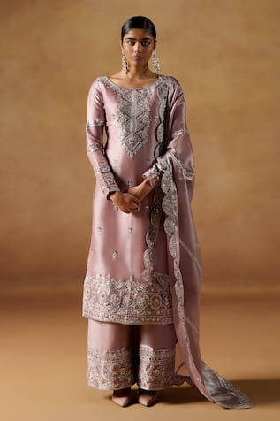 LASHKARAA Geometric Zari Embroidered Kurta Palazzo Set 