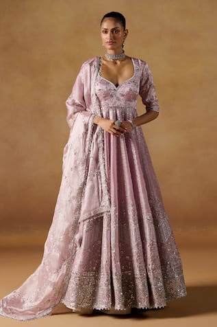 LASHKARAA Floral Pattern Embroidered Anarkali Set 