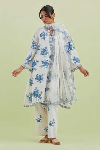Kora Floral Print A-Line Kurta Set 