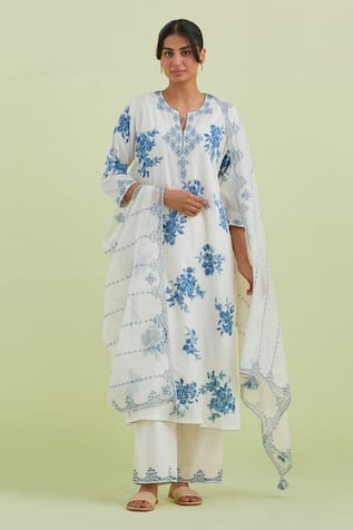 Kora Floral Hand Block Print Kurta Set 