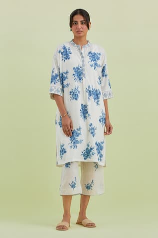 Kora Floral Boota Print Kurta Pant Set 