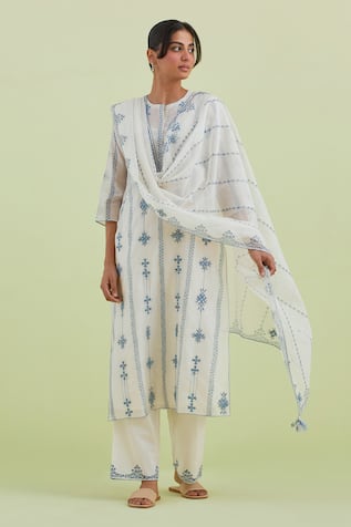 Kora Embroidered Printed Kurta Pant Set 